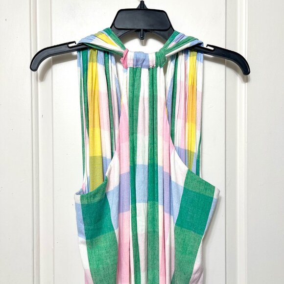 New Mille Marilyn Belted Sleeveless Cotton Midi Dress in Pastel Colors Plaid L - Picture 13 of 14